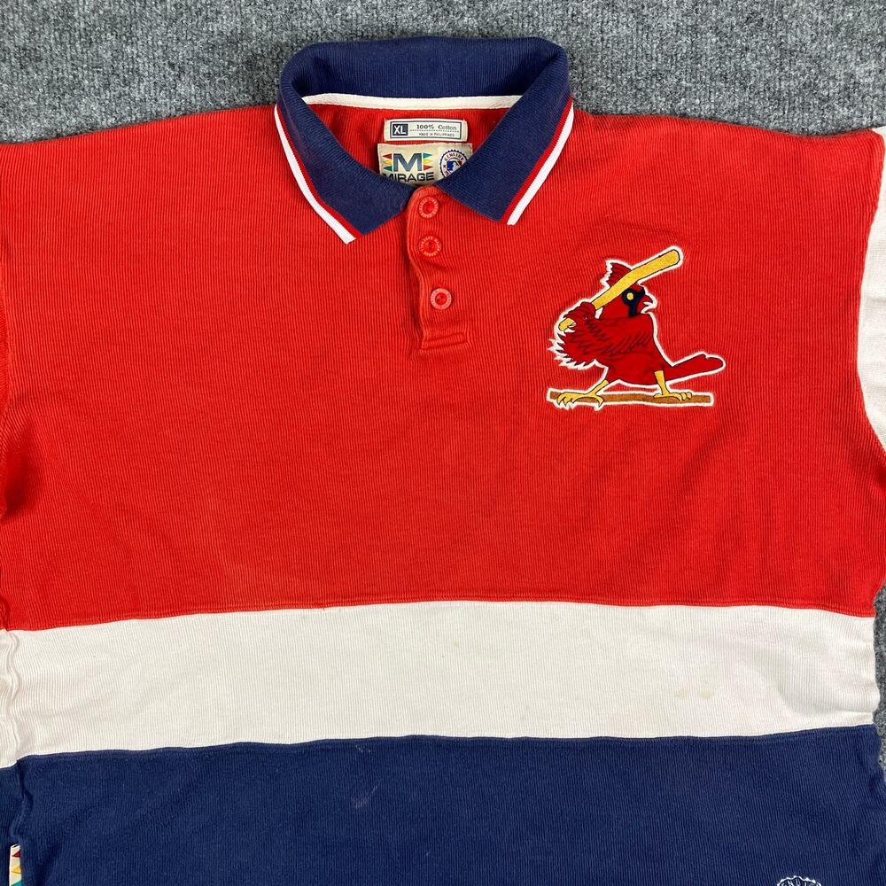 Mirage Polo Mens XL Red Navy St Louis Cardinals MLB Shirt Colorblock Vintage